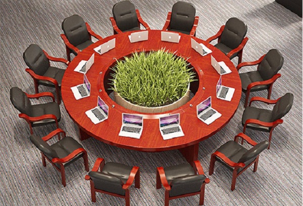 實木圓形會議桌 實木噴漆圓形會議桌 15人圓形會議桌 hyzsm20170721001